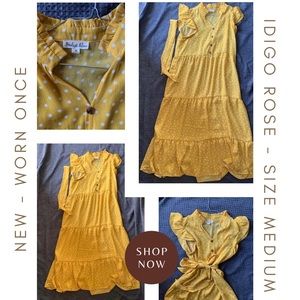 Indigo Rose Yellow Polka Dot Dress - size medium
